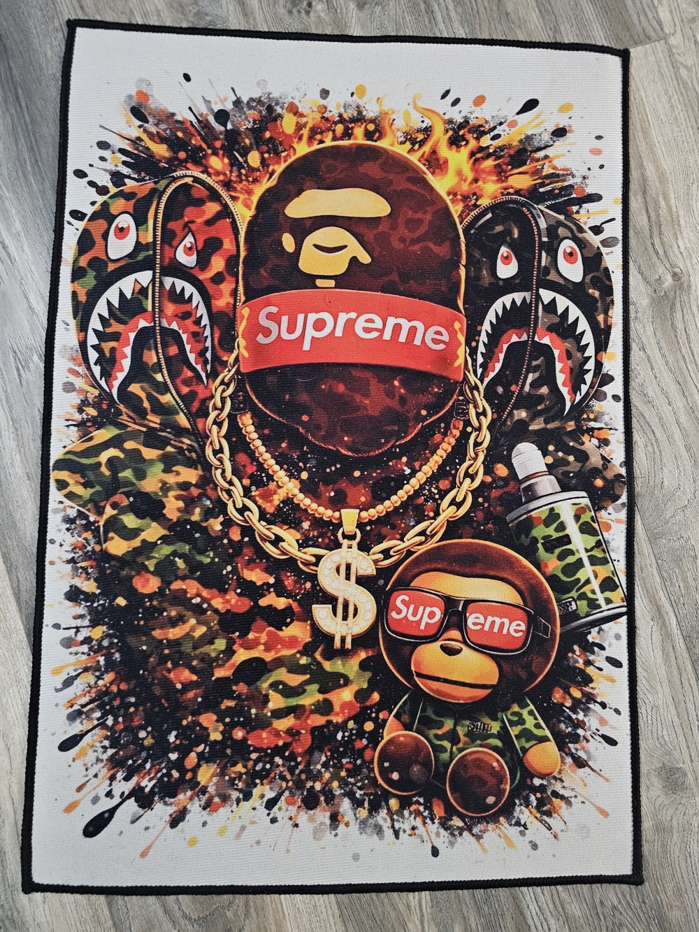 Supreme x Bape Graphic Rug — Camo & Orange Design